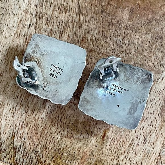 Vintage Mexico Taxco Sterling Silver 925 Modernist Clip On Earrings Mother's Day - Picture 7 of 7